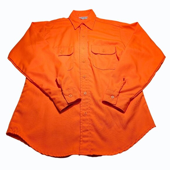 VTG 80s Five Brother Flannel Shirt Men's M  Blaze Orange Safety Hunting Work USA - Picture 2 of 10